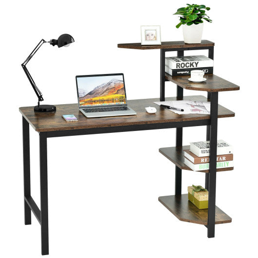 Computer Desk Writing Study Table with Storage Shelves Home Office Rustic Brown-Rustic Brown