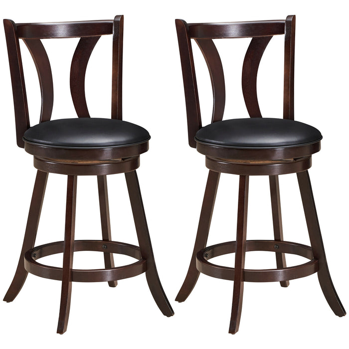 Set of 2 Swivel Bar stool 24 Inch Counter Height Leather Padded Dining Kitchen Chair-24 Inch