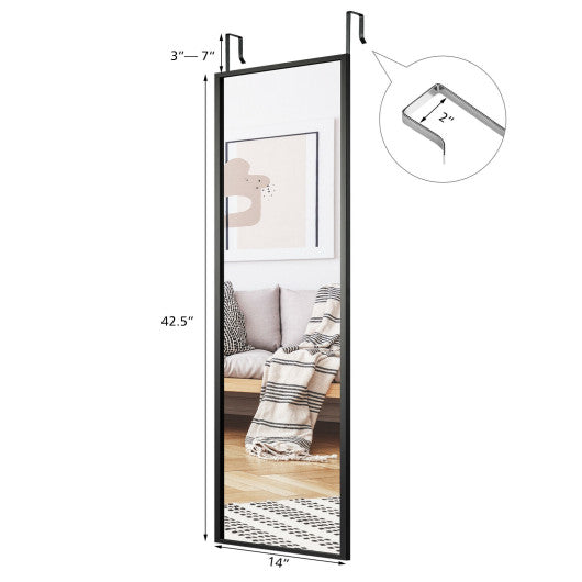 Full Length Metal Door Mirror with Adjustable Hook-Black