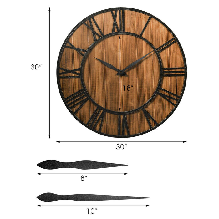 30 Inch Round Wall Clock Decorative Wooden Silent Clock with Battery