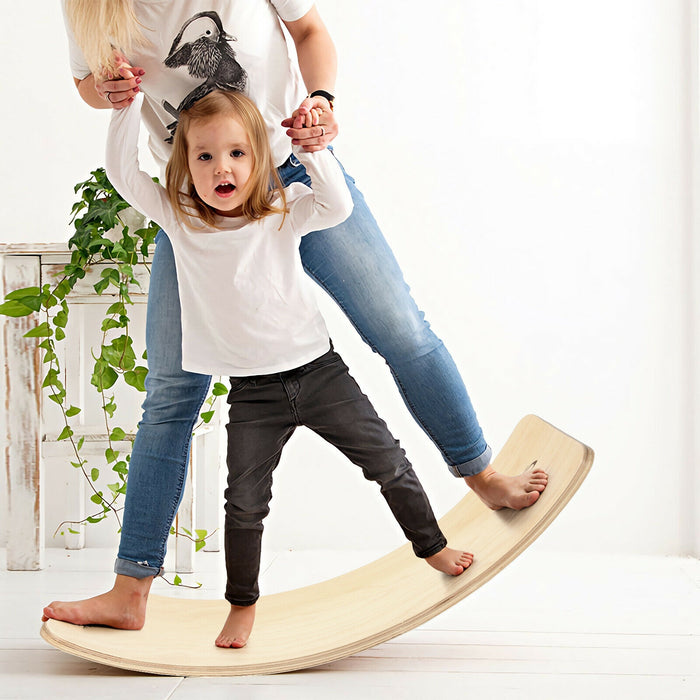 Wooden Wobble Balance Board Kids 35 Inch Rocker Yoga Curvy Board Toy with Felt Layer-Natural