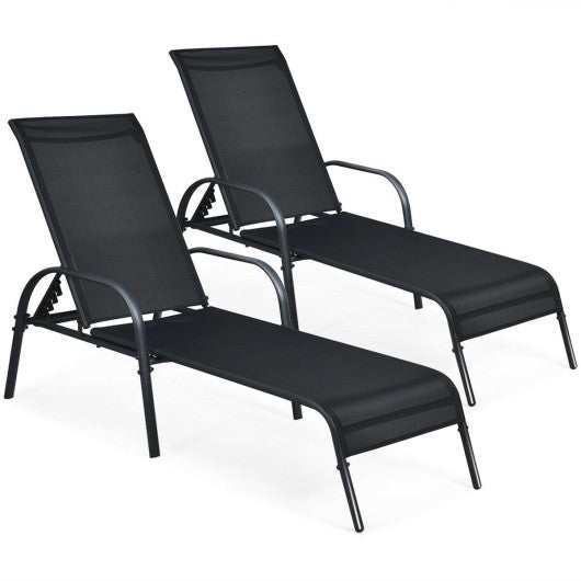 2 Pcs Outdoor Patio Lounge Chair Chaise Fabric with Adjustable Reclining Armrest