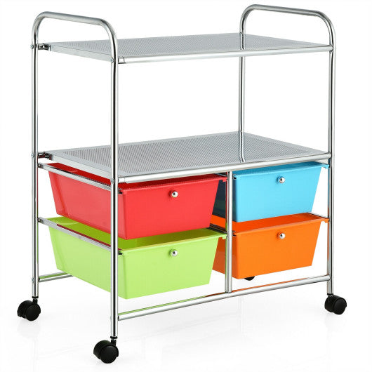 4 Drawers Shelves Rolling Storage Cart Rack-Multicolor