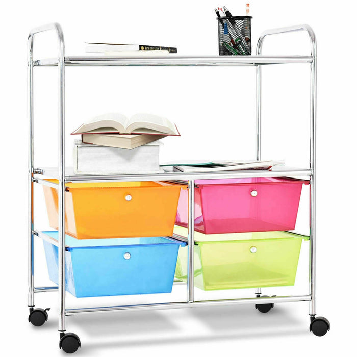 Mobile 4 Drawers Shelves Rolling Storage Cart Rack-Transparent Multicolor