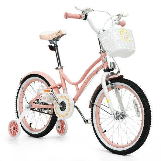 18 Inch Kids Adjustable Bike Toddlers with Training Wheels-Pink