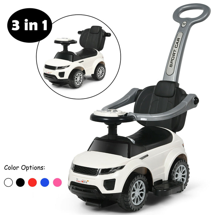 3 In 1 Ride on Push Car Toddler Stroller Sliding Car with Music-White