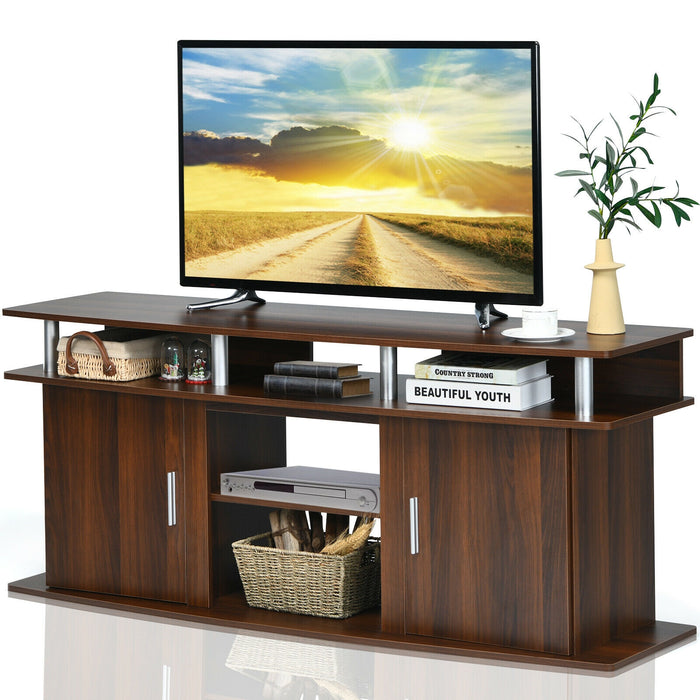 63 Inch TV Entertainment Console Center with 2 Cabinets-Walnut