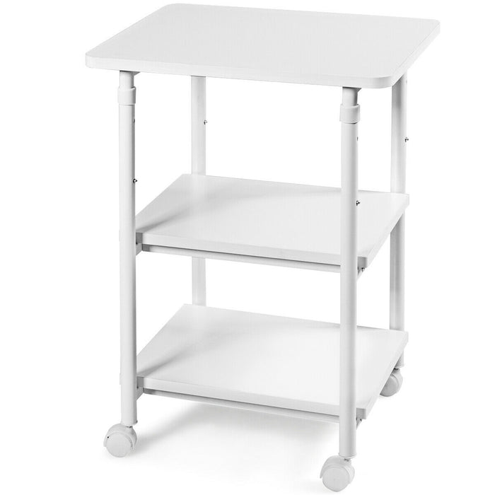 3-tier Adjustable Printer Stand with 360Â° Swivel Casters-White