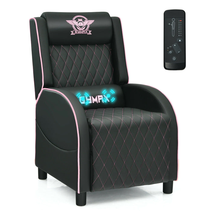 Massage Gaming Recliner Chair with Headrest and Adjustable Backrest for Home Theater-Pink