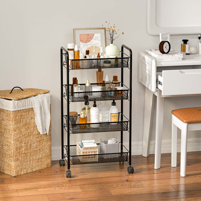 Black/Gray 4 Tier Storage Rack Trolley Cart-Black