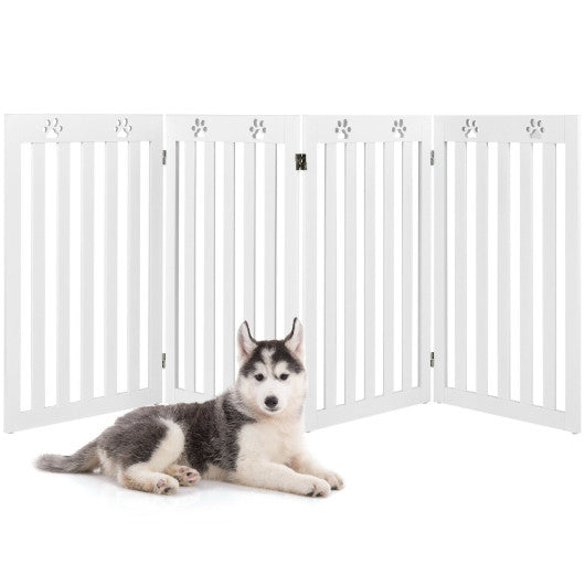 36 Inch Folding Wooden Freestanding Pet Gate  with 360Â° Hinge-White