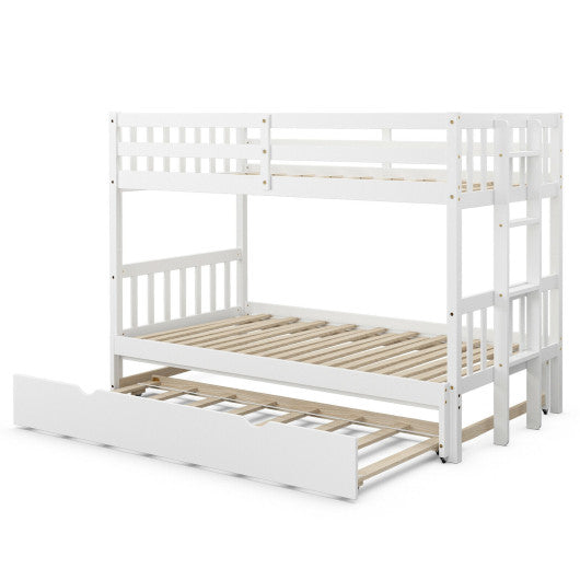 Twin Pull-Out Bunk Bed with Trundle Wooden Ladder-White