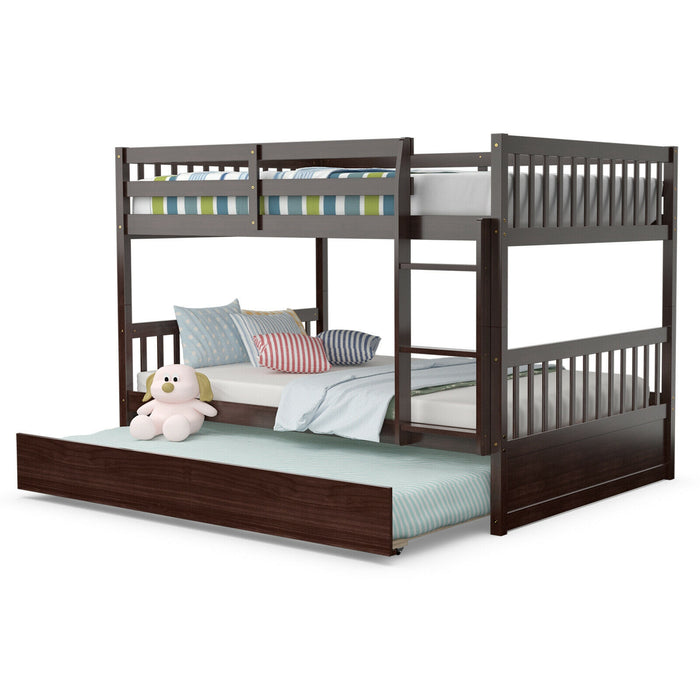 Full over Full Bunk Bed Platform Wood Bed with Ladder-Brown