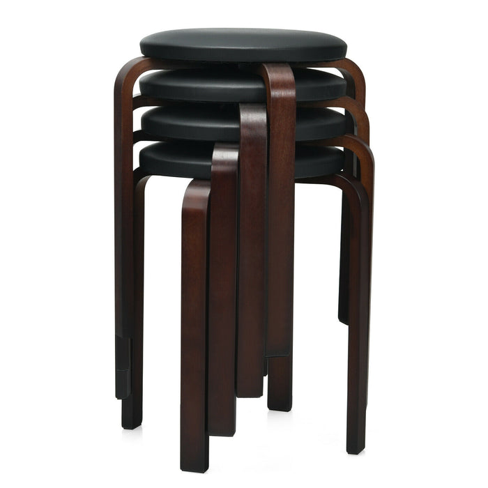 Set of 4 Bentwood Round Stool Stackable Dining Chairs with Padded Seat-Black