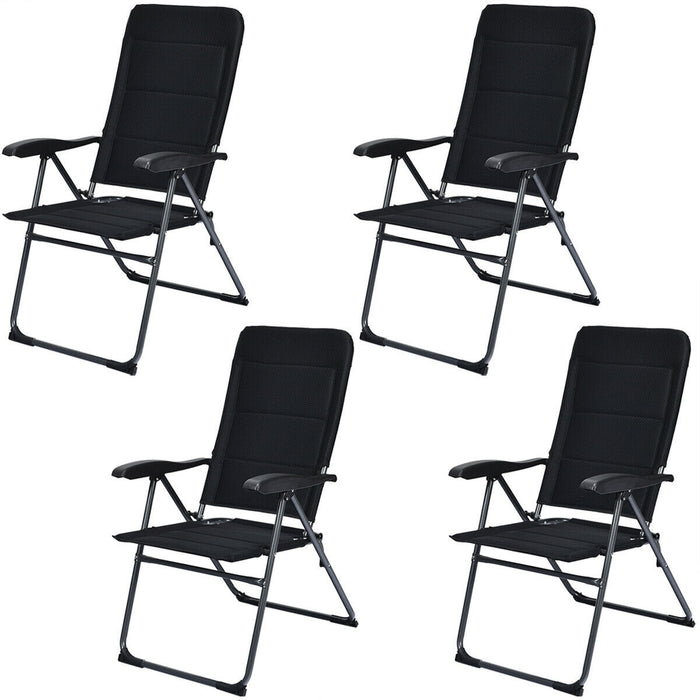 Set of 4 Patio Folding Chairs with Adjustable Backrest-Black