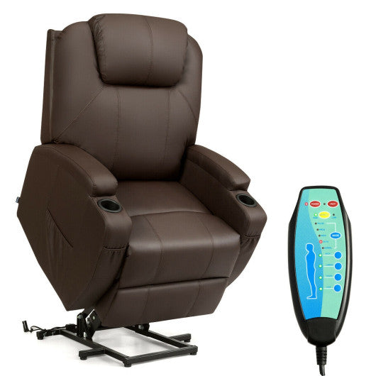 Power Lift Recliner Chair with Massage and Heat for Elderly with Remote Control-Brown