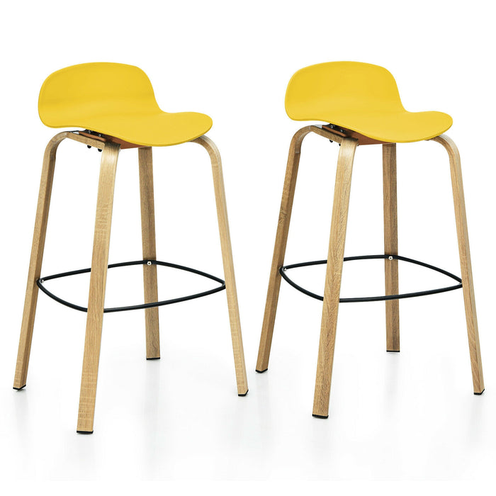 Set of 2 Modern Barstools Pub Chairs with Low Back and Metal Legs-Yellow