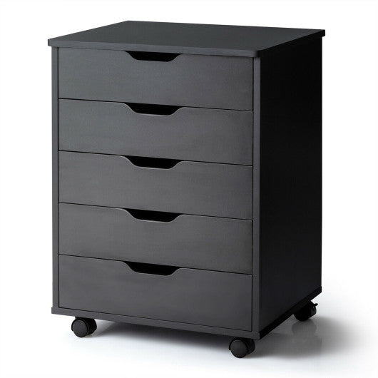 5 Drawer Mobile Lateral Filing Storage Home Office Floor Cabinet with Wheels-Black