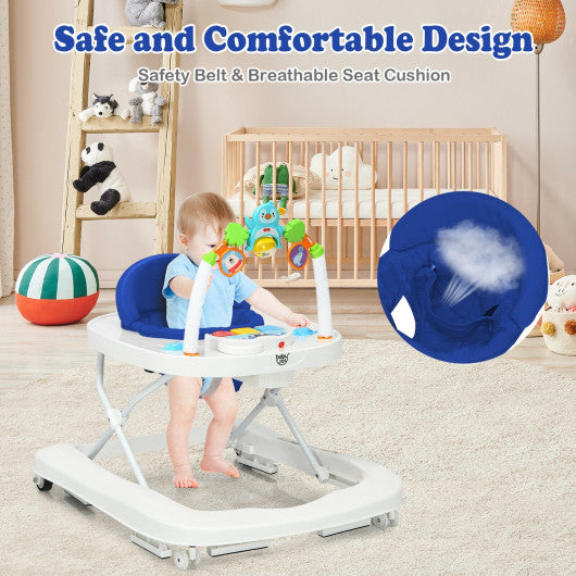 2-in-1 Foldable Baby Walker with Adjustable Heights-Blue