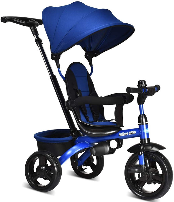 4-in-1 Kids Tricycle with Adjustable Push Handle-Blue