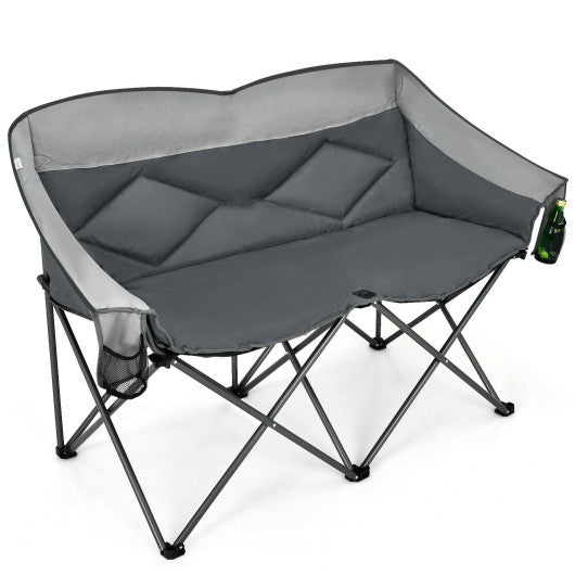 Folding Camping Chair with Bags and Padded Backrest-Gray