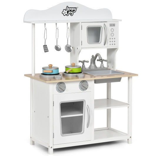 Wooden Pretend Play Kitchen Set for Kids with Accessories and Sink