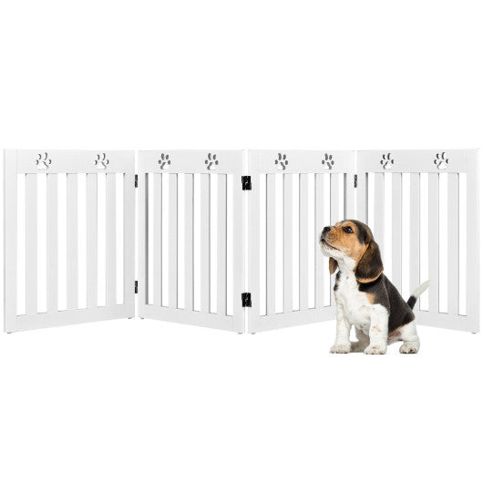 24 Inch Folding Wooden Freestanding Pet Gate Dog Gate with 360Â° Hinge -White