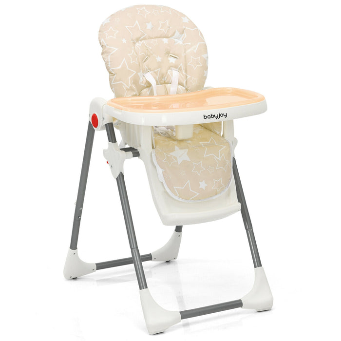 Folding Baby High Dining Chair with 6-Level Height Adjustment-Beige