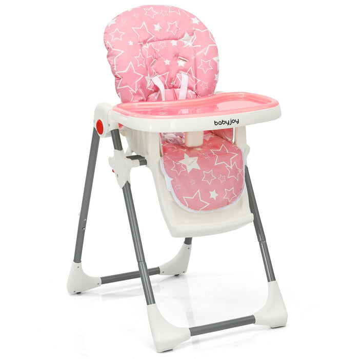 Folding Baby High Dining Chair with 6-Level Height Adjustment-Pink