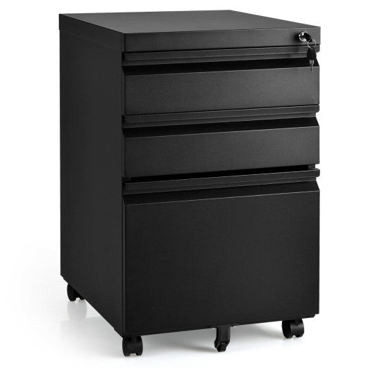 3-Drawer Mobile File Cabinet Stee with Lock-Black