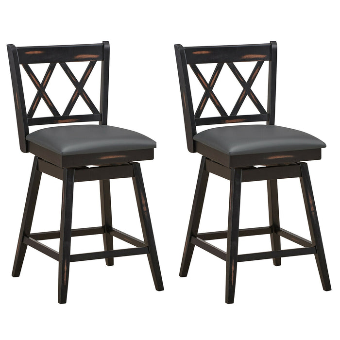 2 Pieces 24 Inch Swivel Counter Height Barstool Set with Rubber Wood Legs-Black