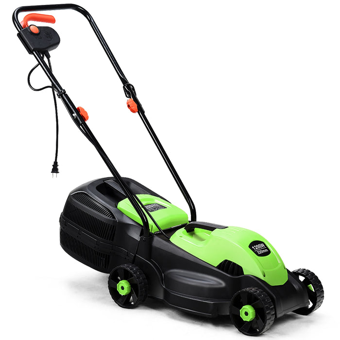 14 Inch Electric Push Lawn Corded Mower with Grass Bag-Green