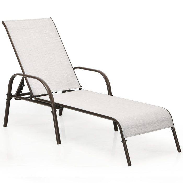 Adjustable Patio Chaise Folding Lounge Chair with Backrest-Gray