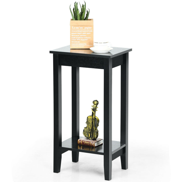 2-Tier Nightstand End Side Wooden Legs Table for Bedroom-Black