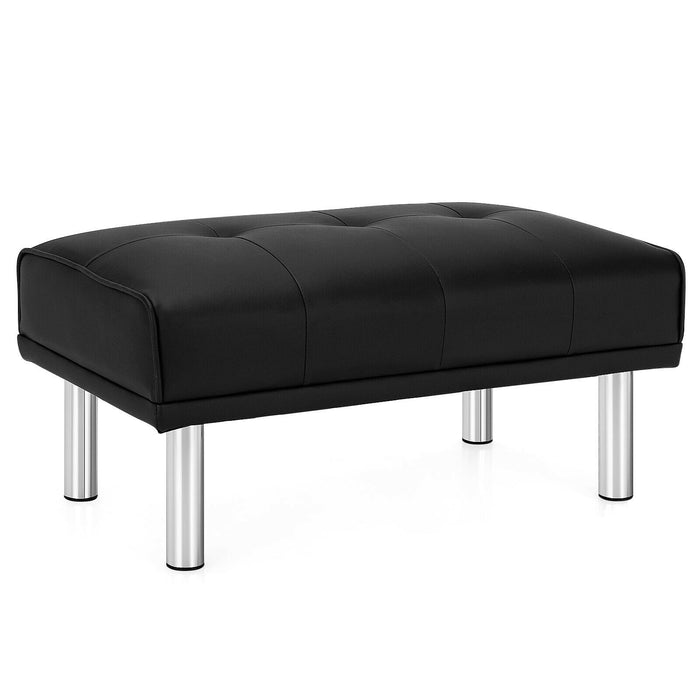 Rectangle Tufted Ottoman with Stainless Steel Legs for Living Room-Black