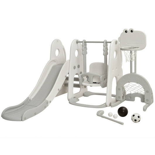 6 in 1 Toddler Slide and Swing Set with Ball Games-White