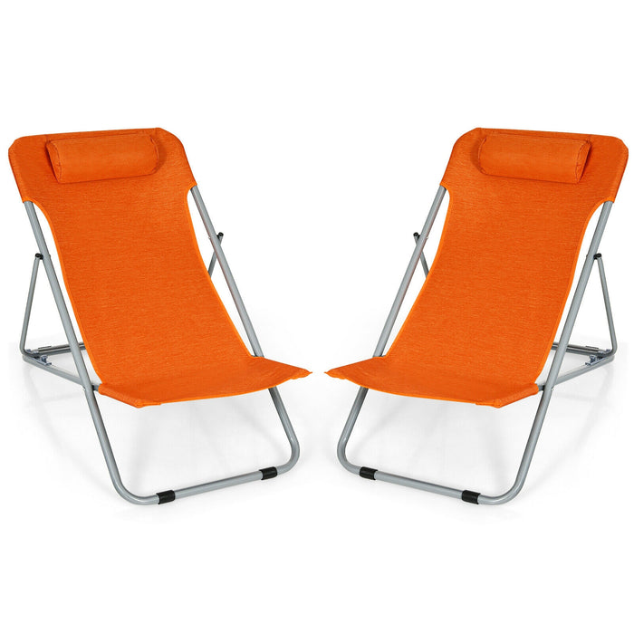 Portable Beach Chair Set of 2 with Headrest -Orange