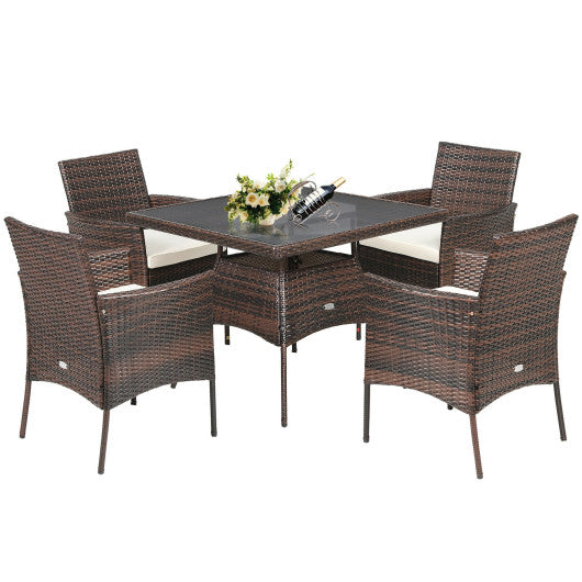 Outdoor 5 Pieces Dining Table Set with 1 Table and 4 Single Sofas