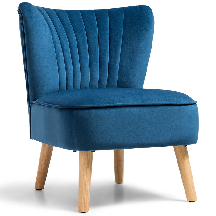 Modern Armless Velvet Accent Chair with Wood Legs-Blue