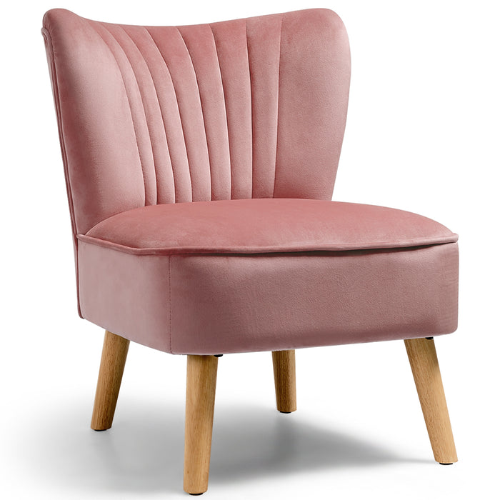 Modern Armless Velvet Accent Chair with Wood Legs-Pink