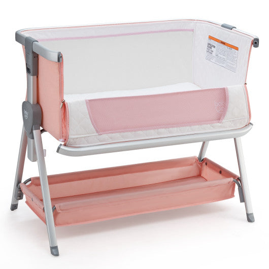 Baby Bed Side Crib Portable Adjustable Infant Travel Sleeper Bassinet-Pink