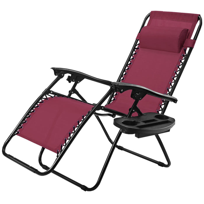 Outdoor Folding Zero Gravity Reclining Lounge Chair-Dark Red