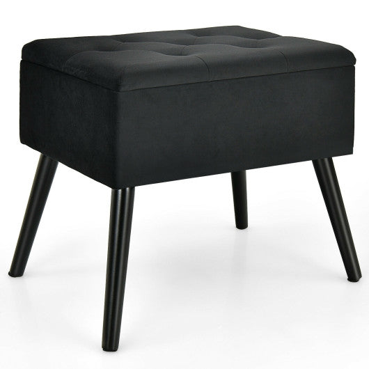 Velvet Storage Ottoman with Solid Wood Legs for Living Room Bedroom