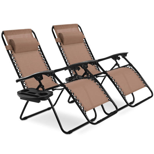 2 Pieces Folding Lounge Chair with Zero Gravity-Brown