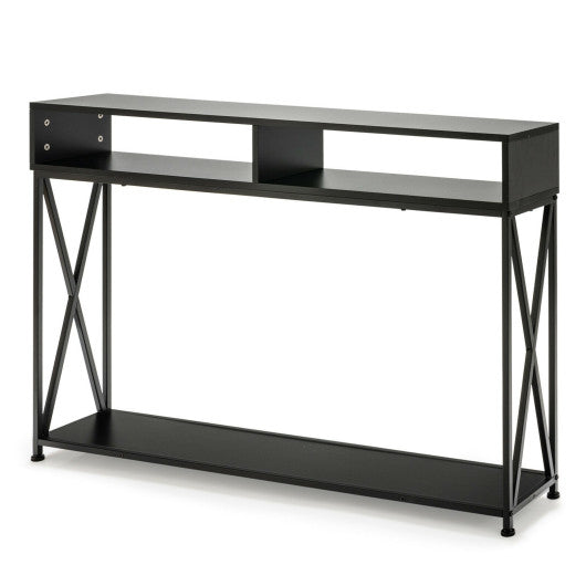 Console Table with Open Shelf and Storage Compartments Steel Frame-Black