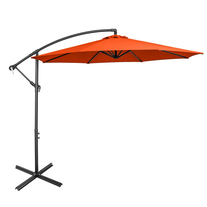 10 Feet Offset Umbrella with 8 Ribs Cantilever and Cross Base-Orange