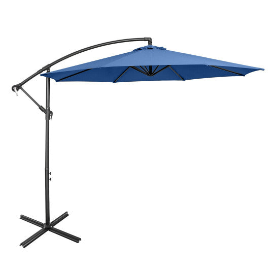 10 Feet Offset Umbrella with 8 Ribs Cantilever and Cross Base-Blue