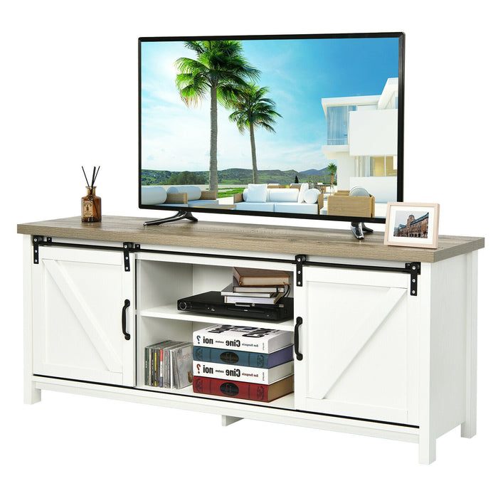 TV Stand Media Center Console Cabinet with Sliding Barn Door - White