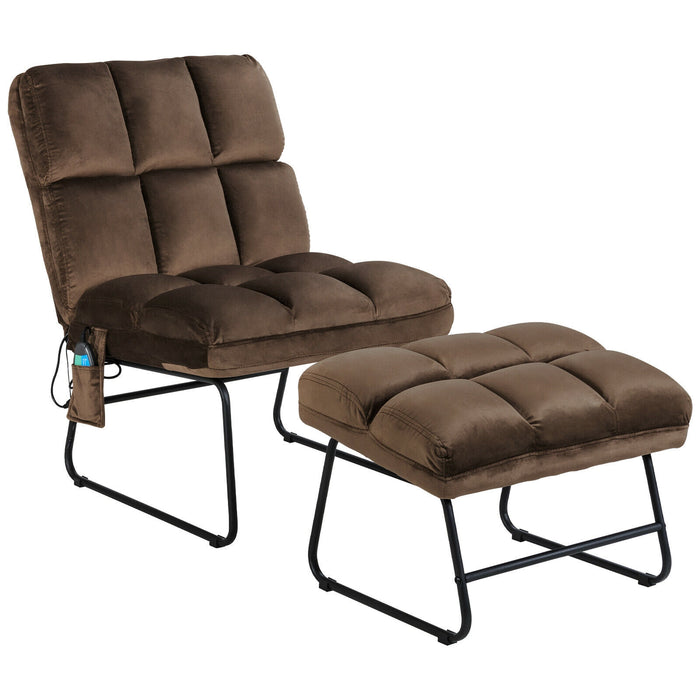 Velvet Massage Recliners with Ottoman Remote Control and Side Pocket-Brown