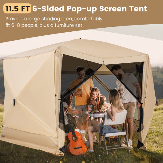 11.5 X 11.5 FT Pop-up Screen House Tent with Portable Carrying Bag-Coffee